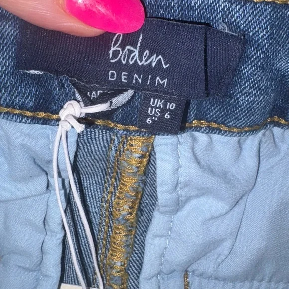 NWT Boden Fife High Rise Denim Shorts Blue Sailor Button Front Size 6 Nautical - Picture 4 of 6